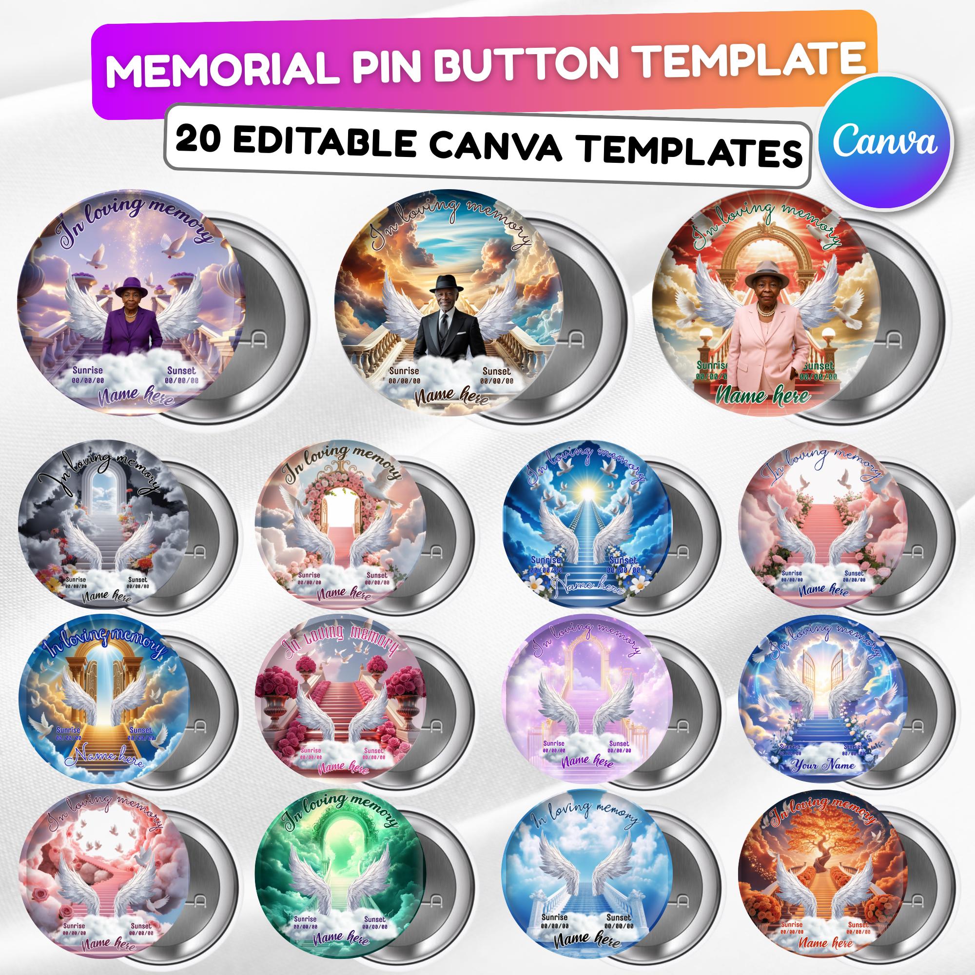 10 In Loving Memory Pin Button Canva Editable Templates Bundle, Memorial Pin Button Canva Template, Funeral Button Favors, Digital Download - Editable Memorial Canva Template