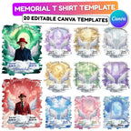 20 Memorial T Shirt Canva Editable Templates, In Loving Memory T Shirt Templates, Rest In Piece Shirt Design, Funeral & Celebration of Life - Editable Memorial Canva Template