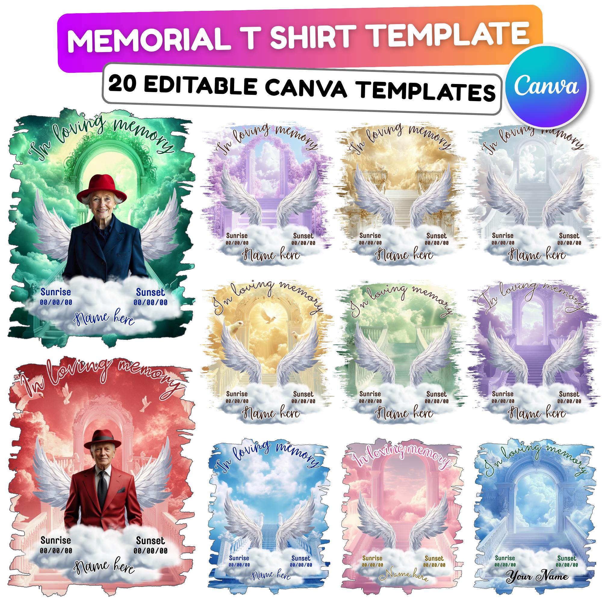 20 Memorial T Shirt Canva Editable Templates, In Loving Memory T Shirt Templates, Rest In Piece Shirt Design, Funeral & Celebration of Life - Editable Memorial Canva Template