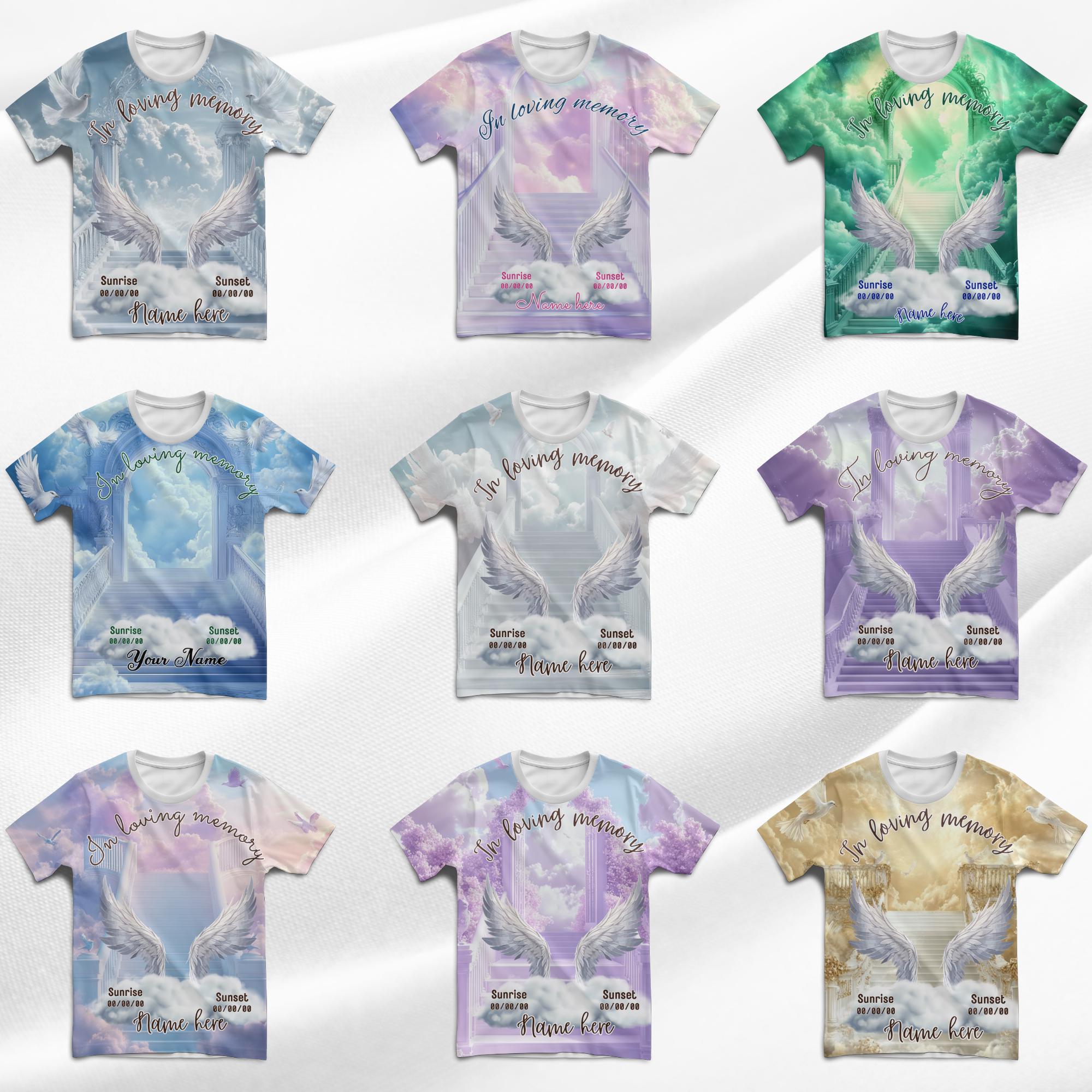20 Memorial Canva Editable All Over T Shirt Template, In Loving Memory All Over Shirt, Rest in Peace, Funeral Shirt, Perfect for Sublimation - Editable Memorial Canva Template