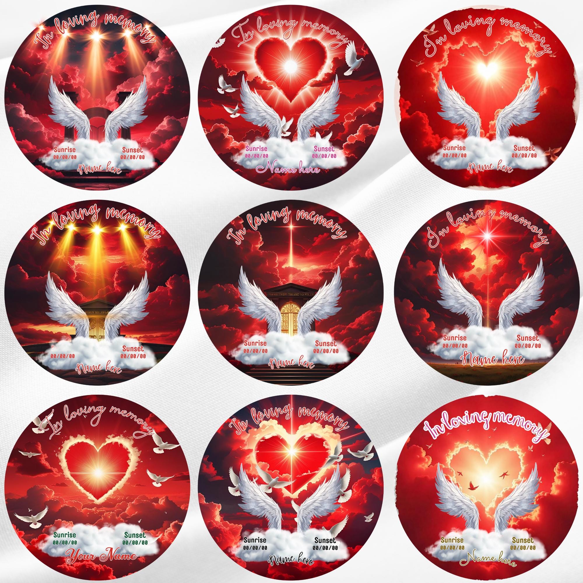 10 In Loving Memory Red Pin Button Canva Editable Templates Bundle, Memorial Pin Button Template, Funeral Button Favors, Digital Download - Editable Memorial Canva Template