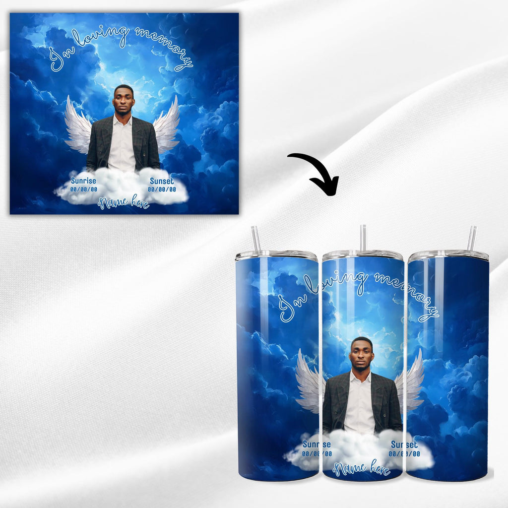 10 Blue Memorial Tumbler Canva Editable Template Bundle, Canva Editable Template, In Loving Memory Tumbler, Add your Own Photo Canva Tumbler - Editable Memorial Canva Template