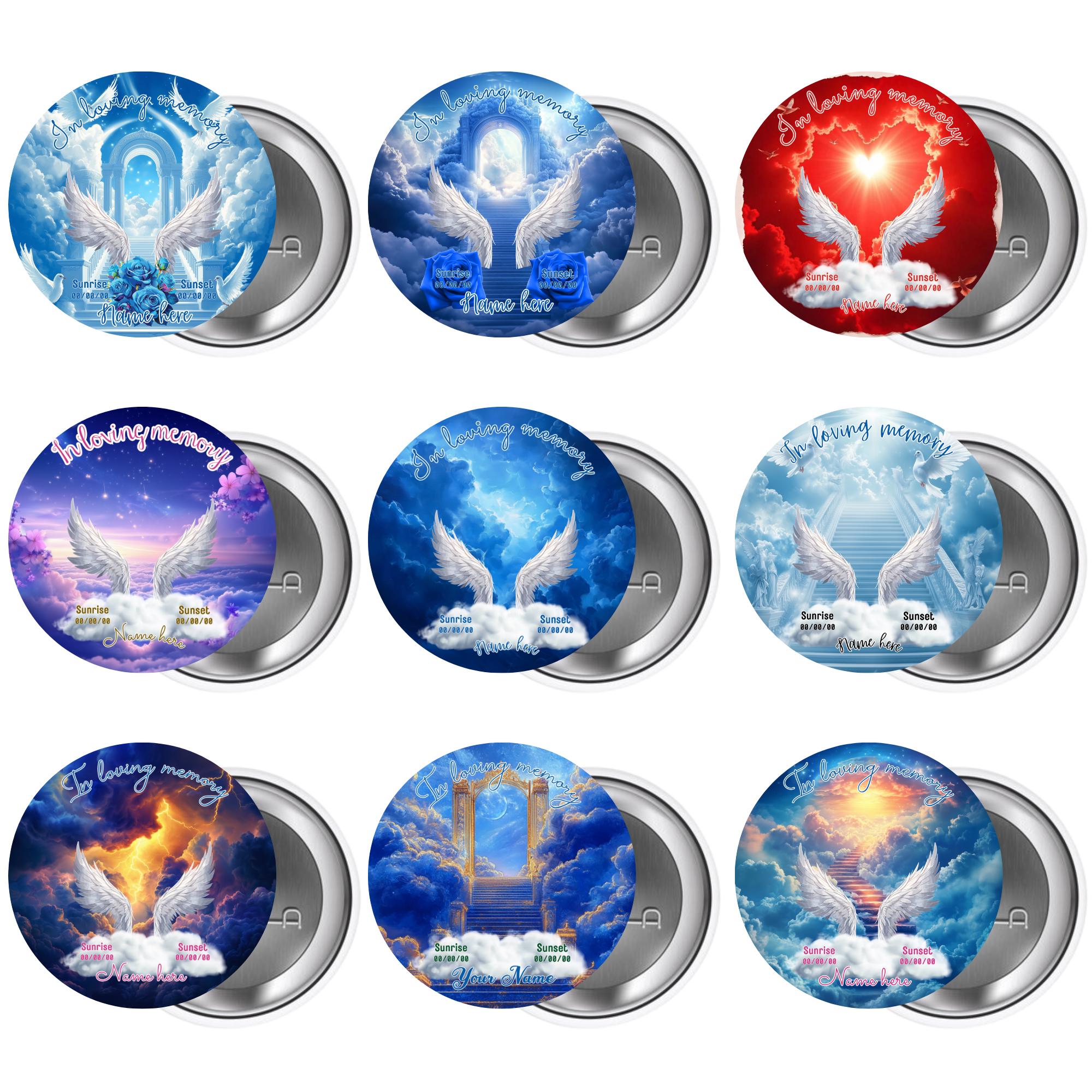 10 In Loving Memory Blue Pin Button Canva Editable Templates Bundle, Memorial Pin Button Template, Funeral Button Favors, Digital Download - Editable Memorial Canva Template