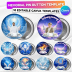 10 In Loving Memory Blue Pin Button Canva Editable Templates Bundle, Memorial Pin Button Template, Funeral Button Favors, Digital Download - Editable Memorial Canva Template