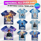 10 Blue Memorial Editable All Over T Shirt Template, In Loving Memory All Over Shirt, Rest in Peace, Funeral Shirt, Perfect for Sublimation - Editable Memorial Canva Template