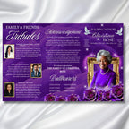 Trifold Purple Rose Gold Frame Funeral Program Template, Celebration of Life Obituary Program, Memorial Program, In Loving Memory, Editable - Editable Memorial Canva Template