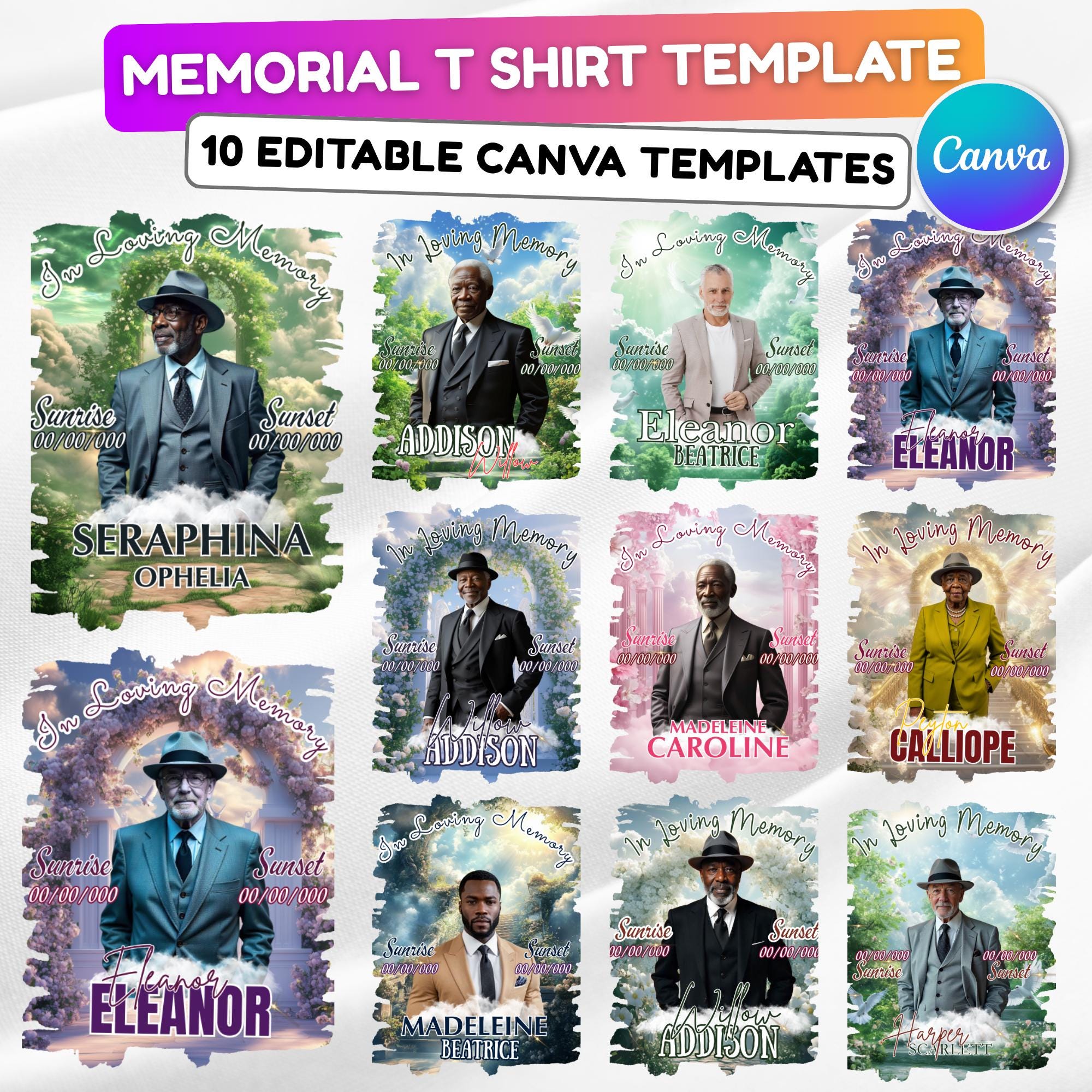 10 In Loving Memory T Shirt Canva Editable Template, Forever In Our Heart Template, Memorial Canva Template, Rest In Peace, Digital Download - Editable Memorial Canva Template