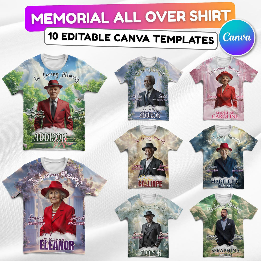 10 In Loving Memory Canva Editable All Over T Shirt Templates, Memorial Shirt Bundle, Rest in Peace, Funeral Shirt, Perfect for Sublimation - Editable Memorial Canva Template