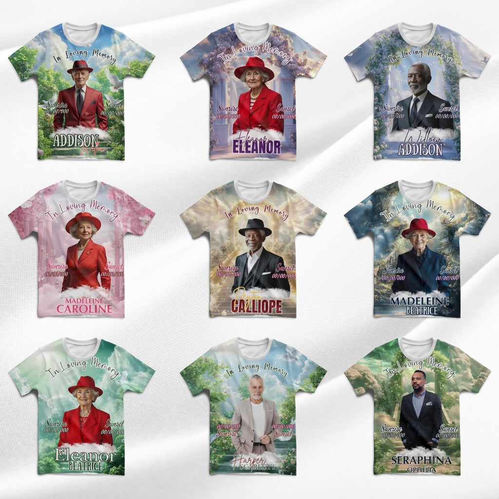 10 In Loving Memory Canva Editable All Over T Shirt Templates, Memorial Shirt Bundle, Rest in Peace, Funeral Shirt, Perfect for Sublimation - Editable Memorial Canva Template