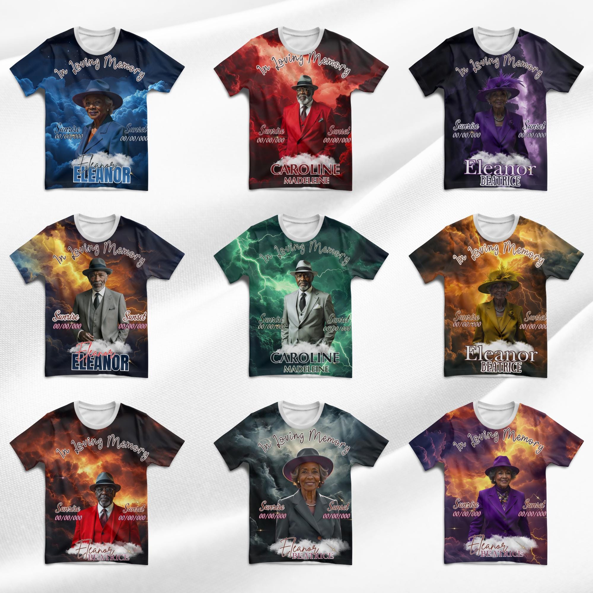 10 In Loving Memory Canva Editable All Over T Shirt Templates, Memorial Shirt Bundle, Rest in Peace, Funeral Shirt, Perfect for Sublimation - Editable Memorial Canva Template