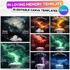 10 In Loving Memory Canva Editable Templates, Memorial Editable Template, Funeral & Memorial Designs, Memorial Backgrounds, Rest In Peace - Editable Memorial Canva Template