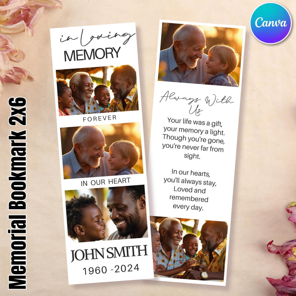 In Loving Memory Bookmark Canva Editable Template, Memorial Bookmark Template, Rest in Piece Bookmark Design, Funeral memorial Template - Editable Memorial Canva Template