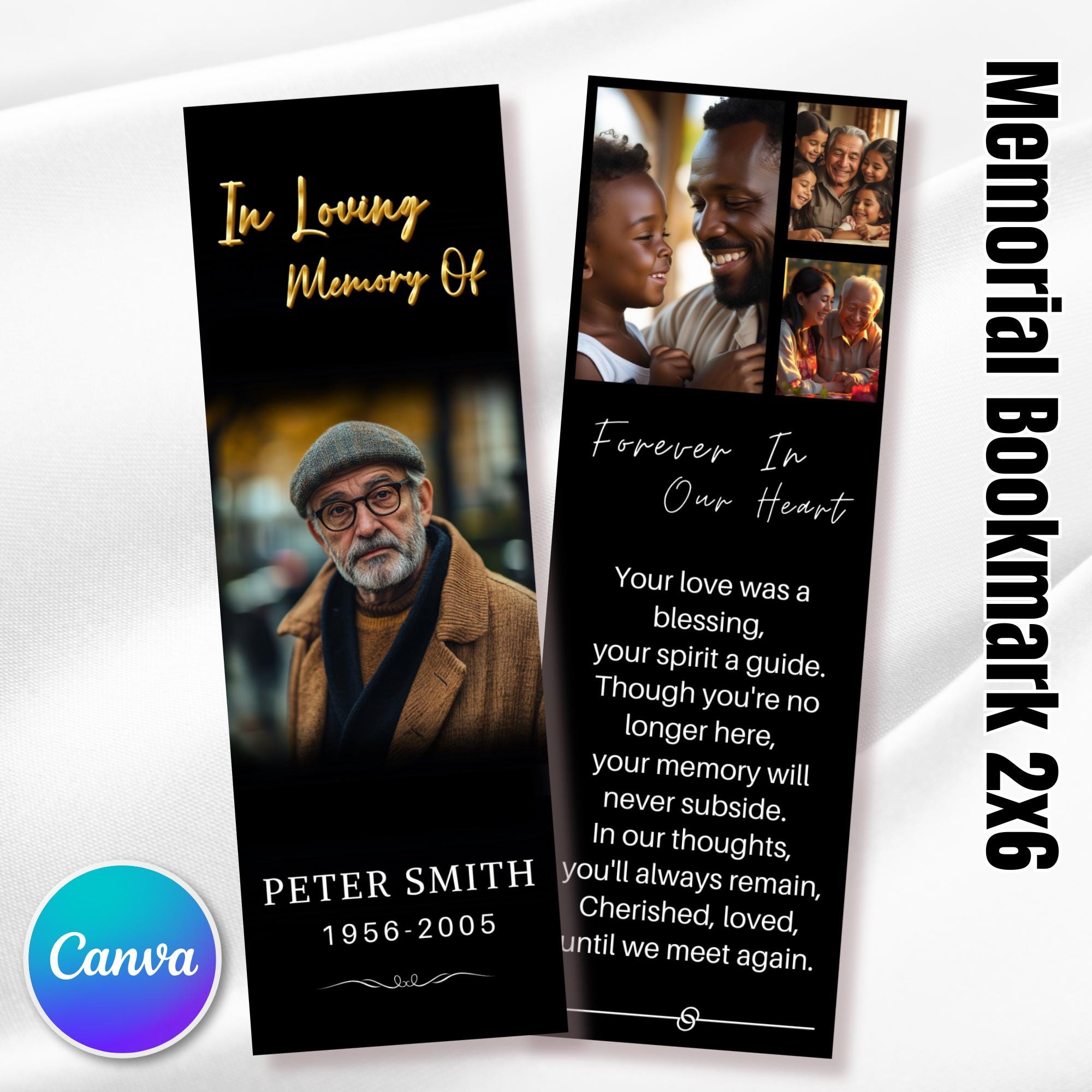 In Loving Memory Bookmark Canva Editable Template, Memorial Bookmark Template, Rest in Piece Bookmark Design, Funeral memorial Template - Editable Memorial Canva Template
