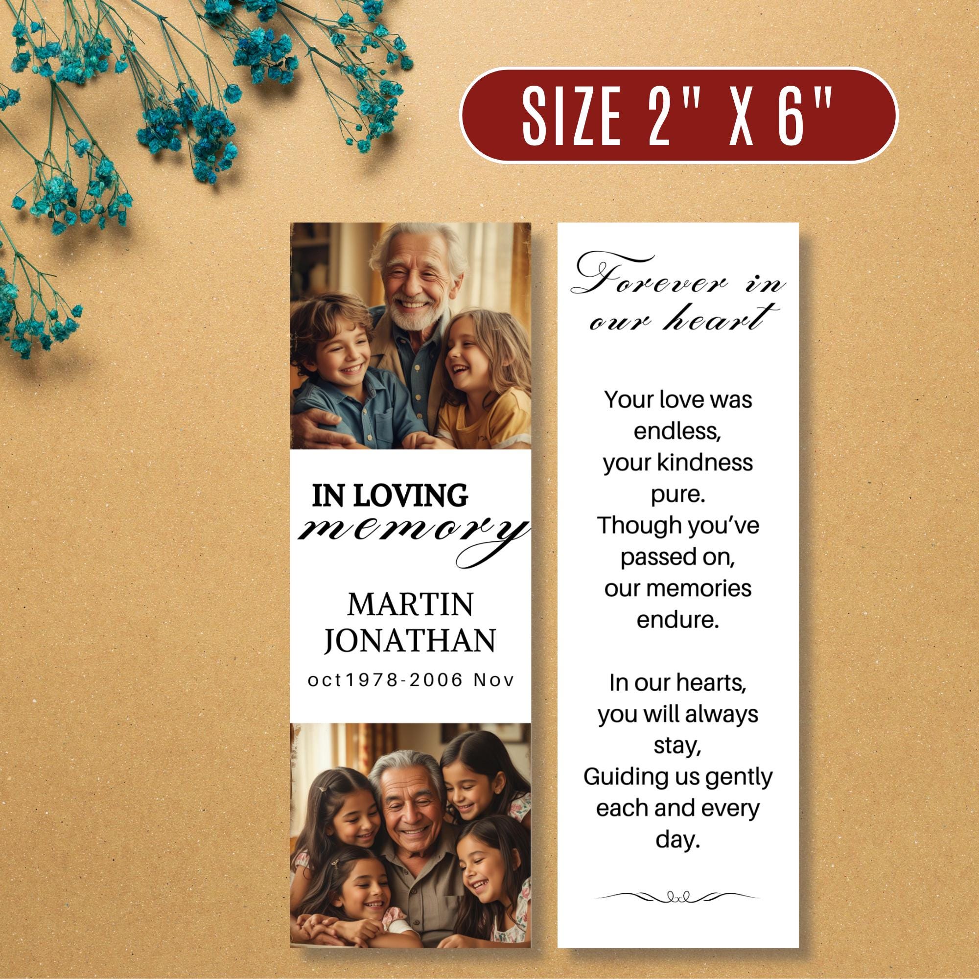 In Loving Memory Bookmark Canva Editable Template, Memorial Bookmark Template, Rest in Piece Bookmark Design, Funeral memorial Template - Editable Memorial Canva Template
