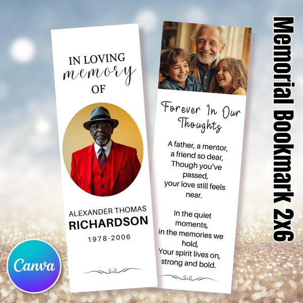 In Loving Memory Bookmark Canva Editable Template, Memorial Bookmark Template, Rest in Piece Bookmark Design, Funeral memorial Template - Editable Memorial Canva Template