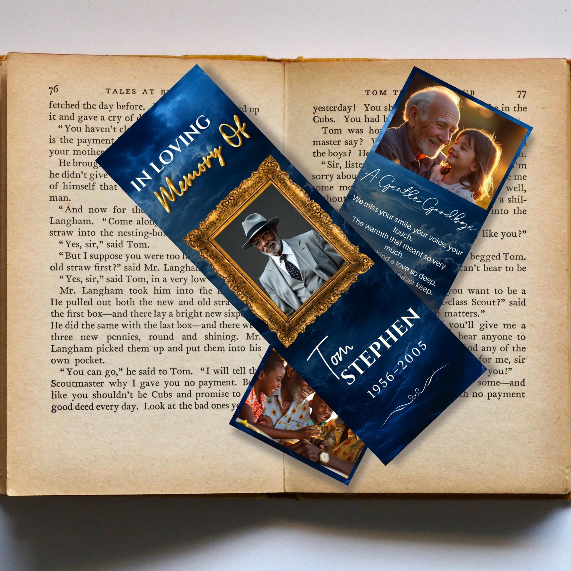 In Loving Memory Blue Bookmark Canva Editable Template, Memorial Bookmark Template, Rest in Piece Bookmark Design, Funeral memorial Template - Editable Memorial Canva Template
