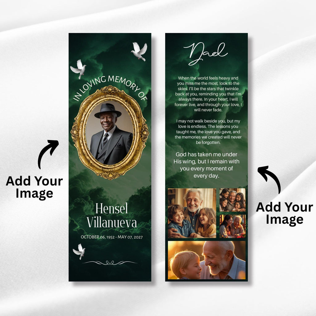 In Loving Memory Green Bookmark Canva Editable Template, Memorial Bookmark Template, Rest in Piece Bookmark Design,Funeral memorial Template - Editable Memorial Canva Template