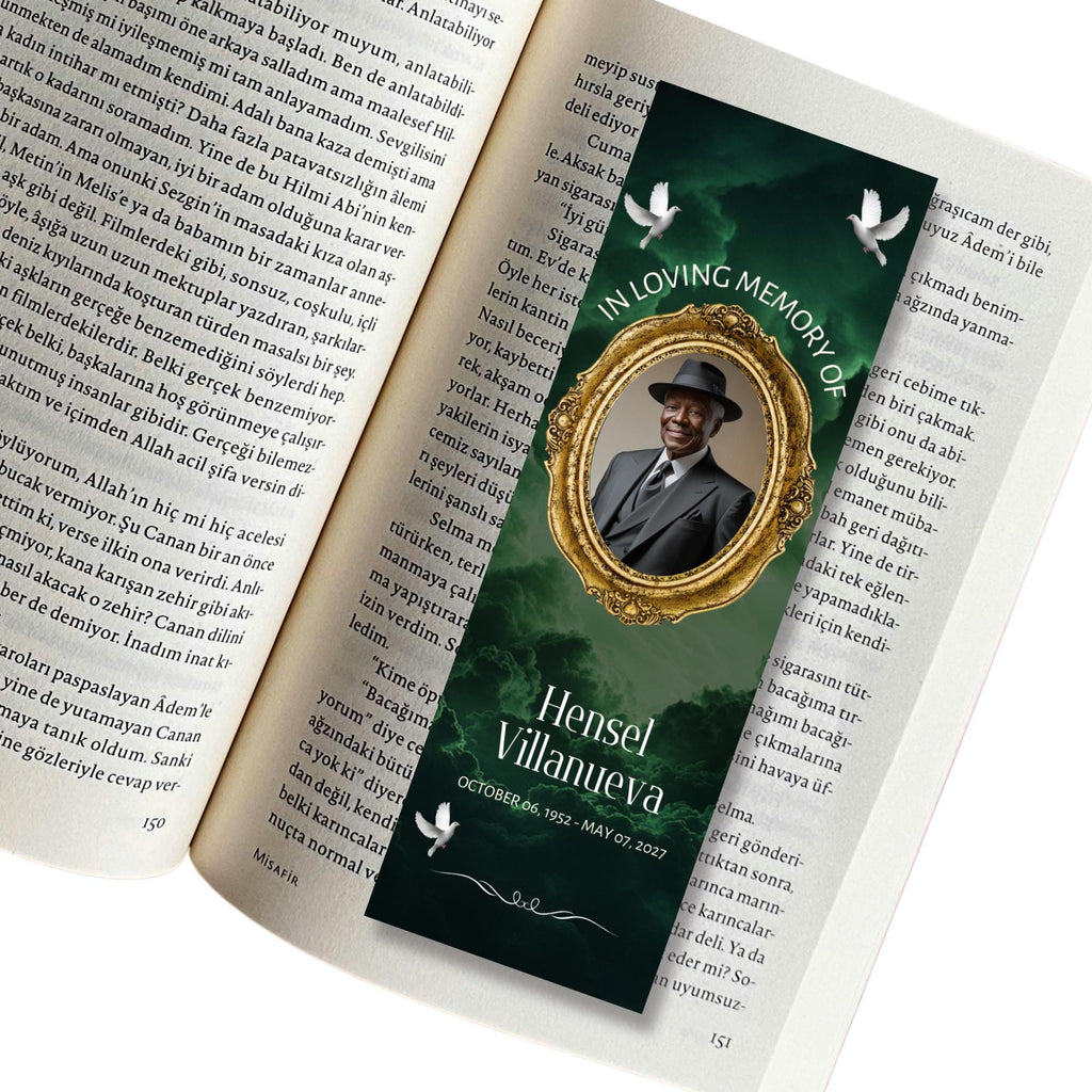 In Loving Memory Green Bookmark Canva Editable Template, Memorial Bookmark Template, Rest in Piece Bookmark Design,Funeral memorial Template - Editable Memorial Canva Template