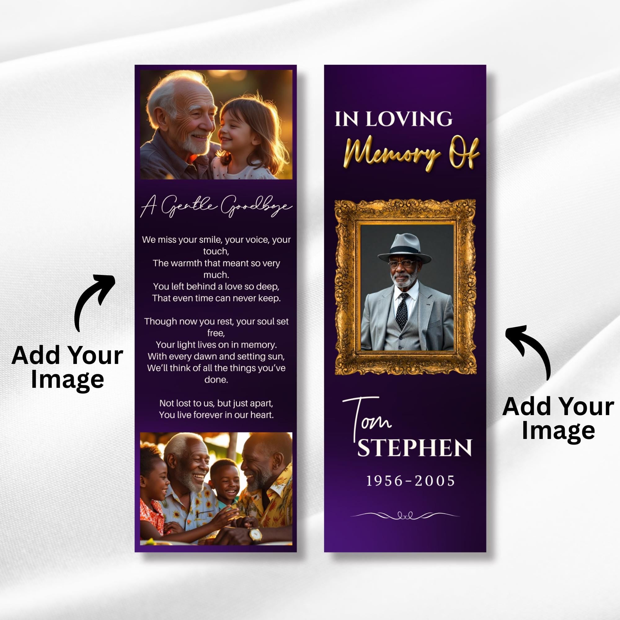 In Loving Memory Purple Bookmark Canva Editable Template, Memorial Bookmark Template, Rest in Piece Bookmark, Funeral memorial Template - Editable Memorial Canva Template