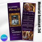 In Loving Memory Purple Bookmark Canva Editable Template, Memorial Bookmark Template, Rest in Piece Bookmark, Funeral memorial Template - Editable Memorial Canva Template