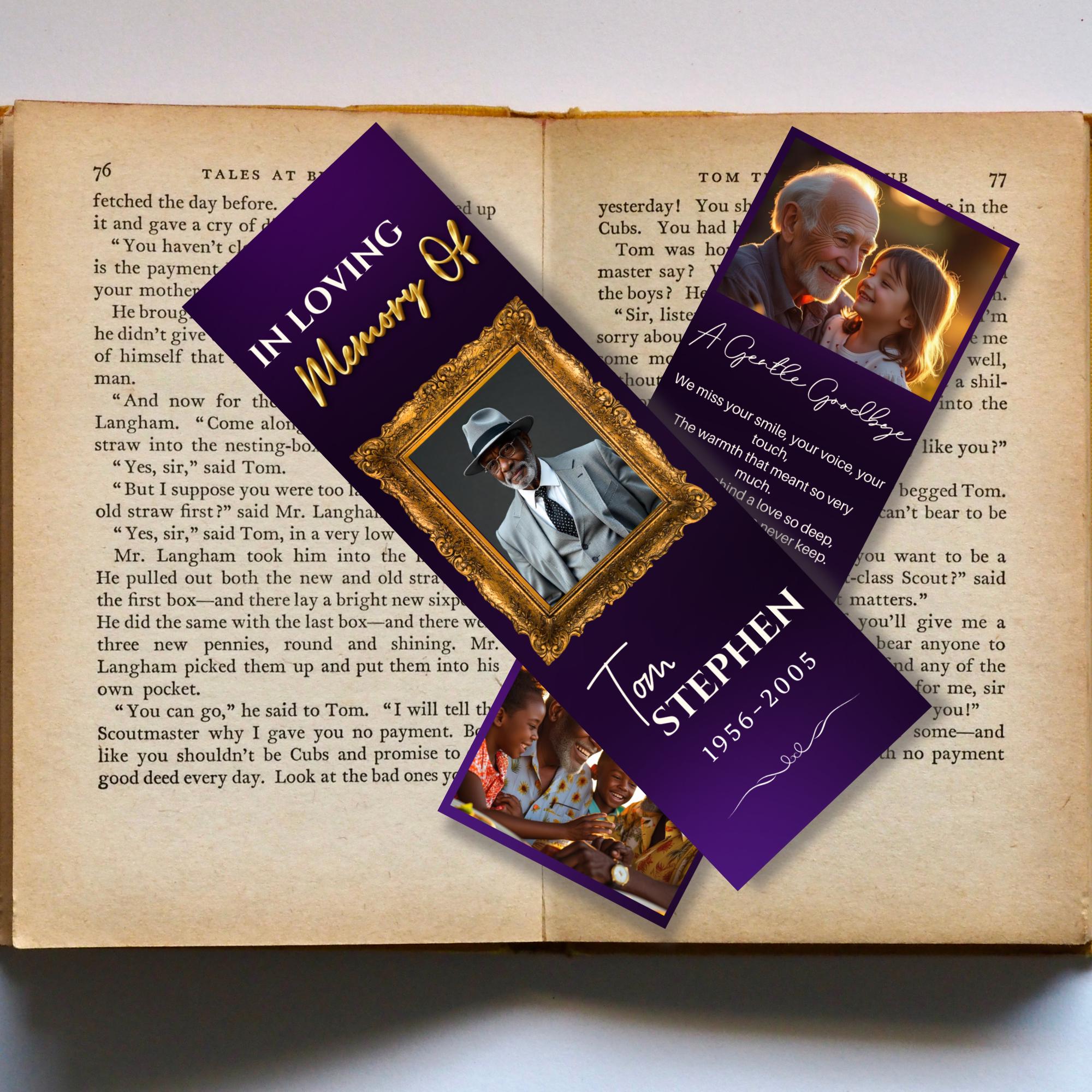 In Loving Memory Purple Bookmark Canva Editable Template, Memorial Bookmark Template, Rest in Piece Bookmark, Funeral memorial Template - Editable Memorial Canva Template