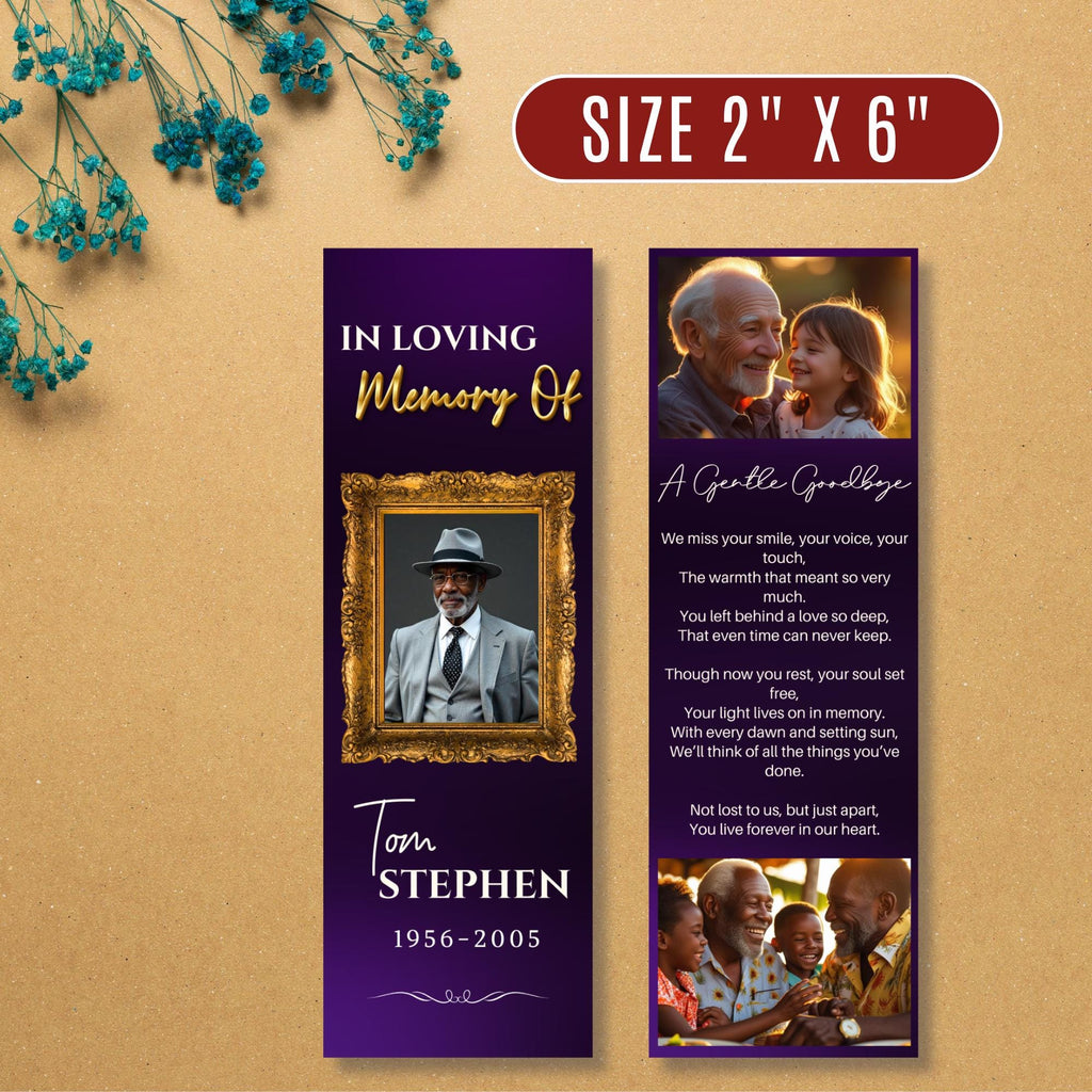 In Loving Memory Purple Bookmark Canva Editable Template, Memorial Bookmark Template, Rest in Piece Bookmark, Funeral memorial Template - Editable Memorial Canva Template