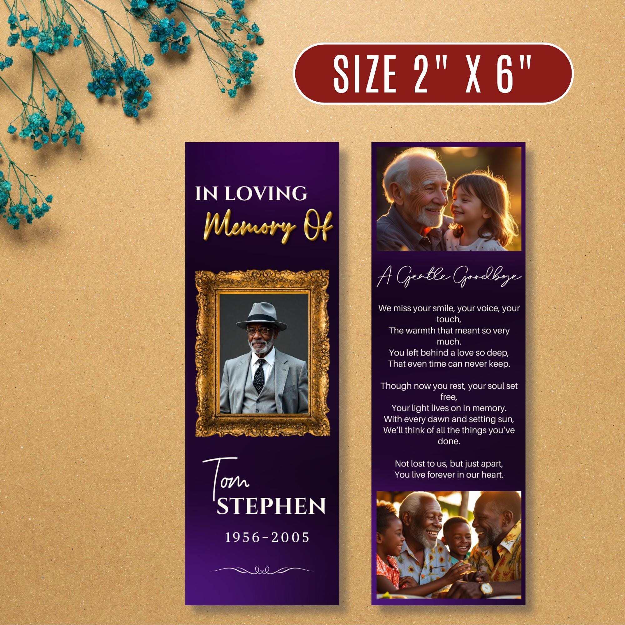 In Loving Memory Purple Bookmark Canva Editable Template, Memorial Bookmark Template, Rest in Piece Bookmark, Funeral memorial Template - Editable Memorial Canva Template