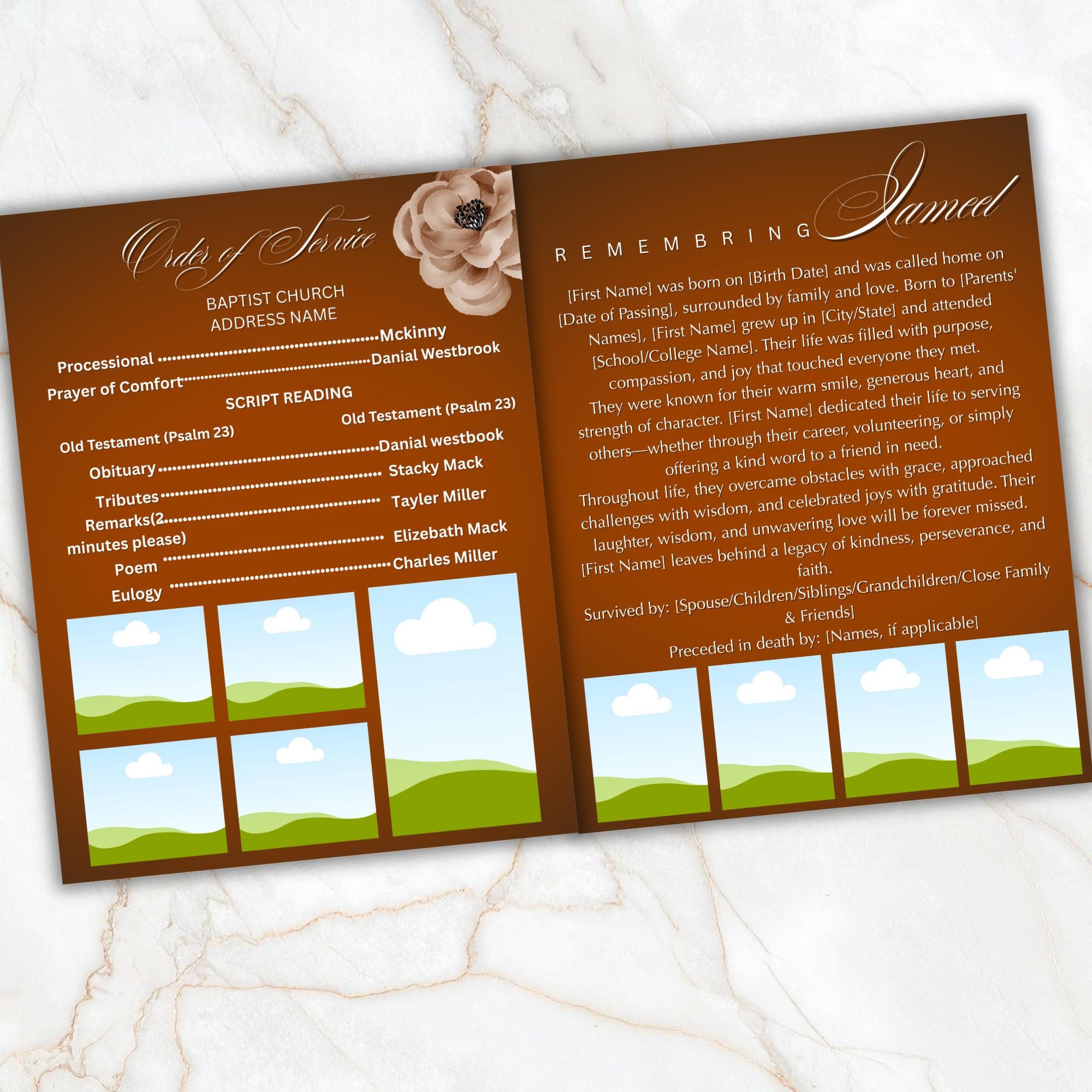 04 Pages Funeral Program Template, Bi-Fold Funeral Program, Obituary Celebration Of Life Program, Memorial Canva Template, Digital Download - Editable Memorial Canva Template