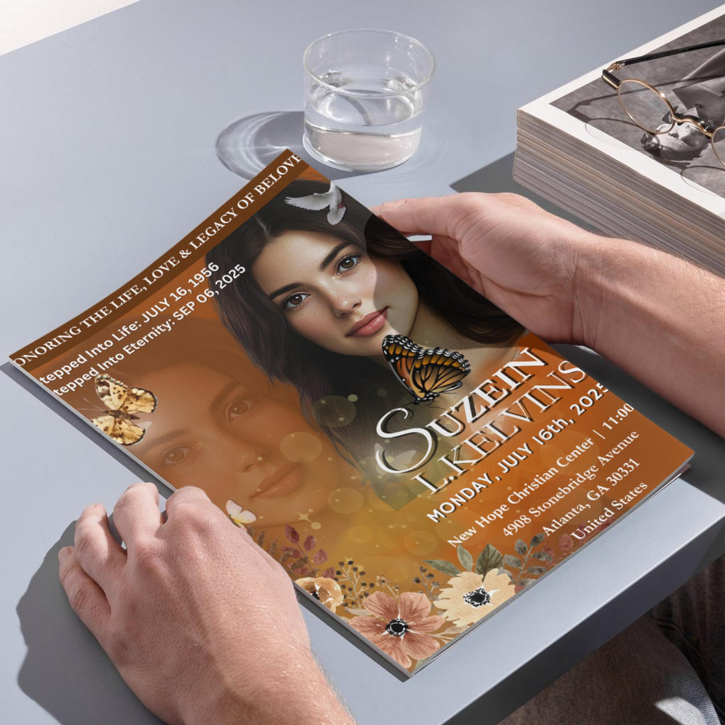 04 Pages Funeral Program Template, Bi-Fold Funeral Program, Obituary Celebration Of Life Program, Memorial Canva Template, Digital Download - Editable Memorial Canva Template