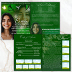 04 Pages Green Funeral Program Template, Bi-Fold Funeral Program, Obituary Celebration Of Life Program, Digital Download - Editable Memorial Canva Template
