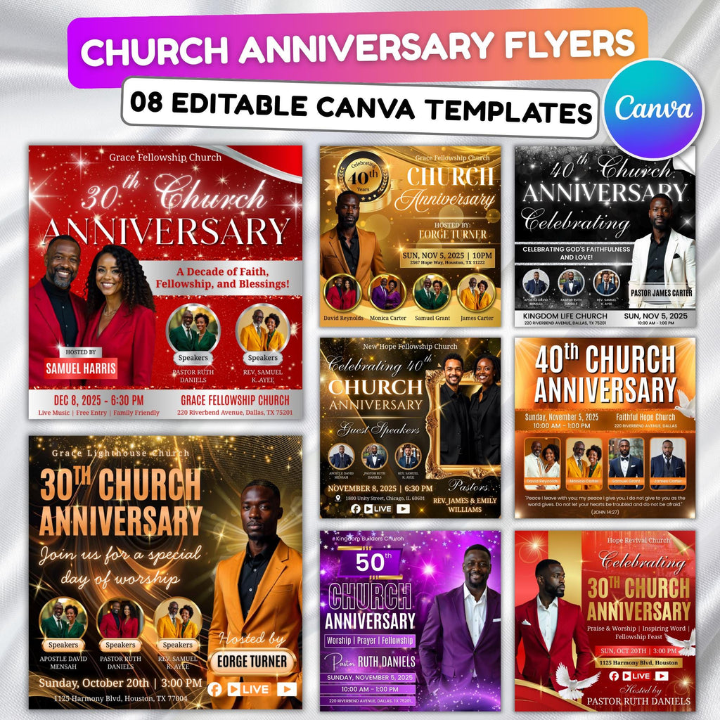 08 Memorial Church Anniversary Flyer Canva Editable Template, In Loving Memory Flyer, Rest In Piecs Flyer, Funeral Invite Flyer Template - Editable Memorial Canva Template