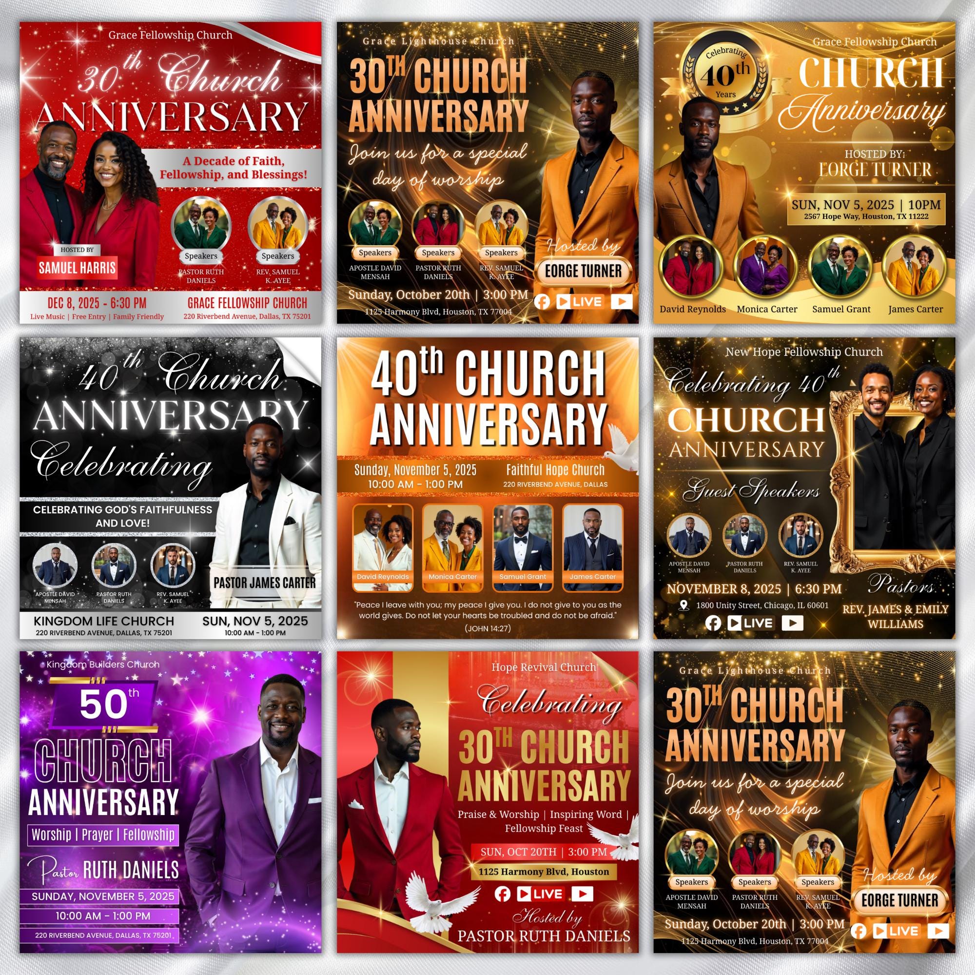08 Memorial Church Anniversary Flyer Canva Editable Template, In Loving Memory Flyer, Rest In Piecs Flyer, Funeral Invite Flyer Template - Editable Memorial Canva Template