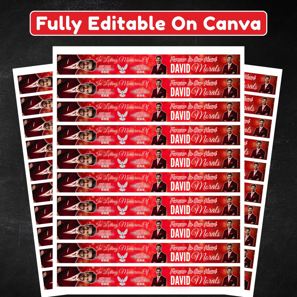 In Loving Memory Red Ribbon Canva Editable Template, Rest in Piece Ribbon Design, Funeral memorial Template, Memorial Ribbon Template - Editable Memorial Canva Template