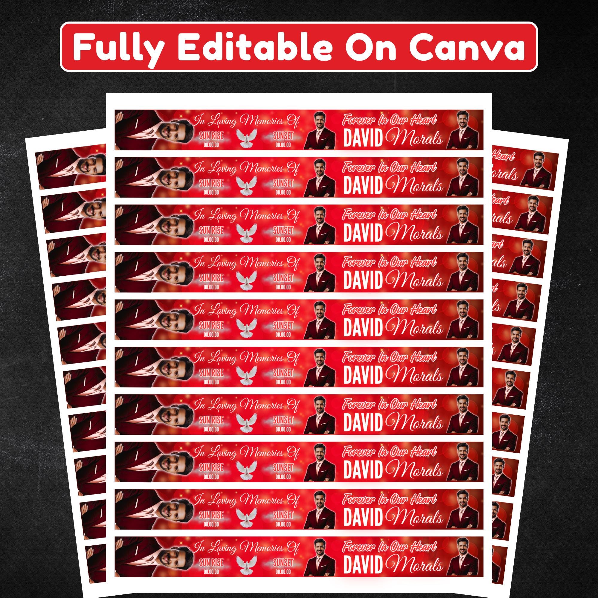 In Loving Memory Red Ribbon Canva Editable Template, Rest in Piece Ribbon Design, Funeral memorial Template, Memorial Ribbon Template - Editable Memorial Canva Template