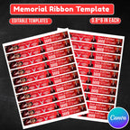 In Loving Memory Red Ribbon Canva Editable Template, Rest in Piece Ribbon Design, Funeral memorial Template, Memorial Ribbon Template - Editable Memorial Canva Template