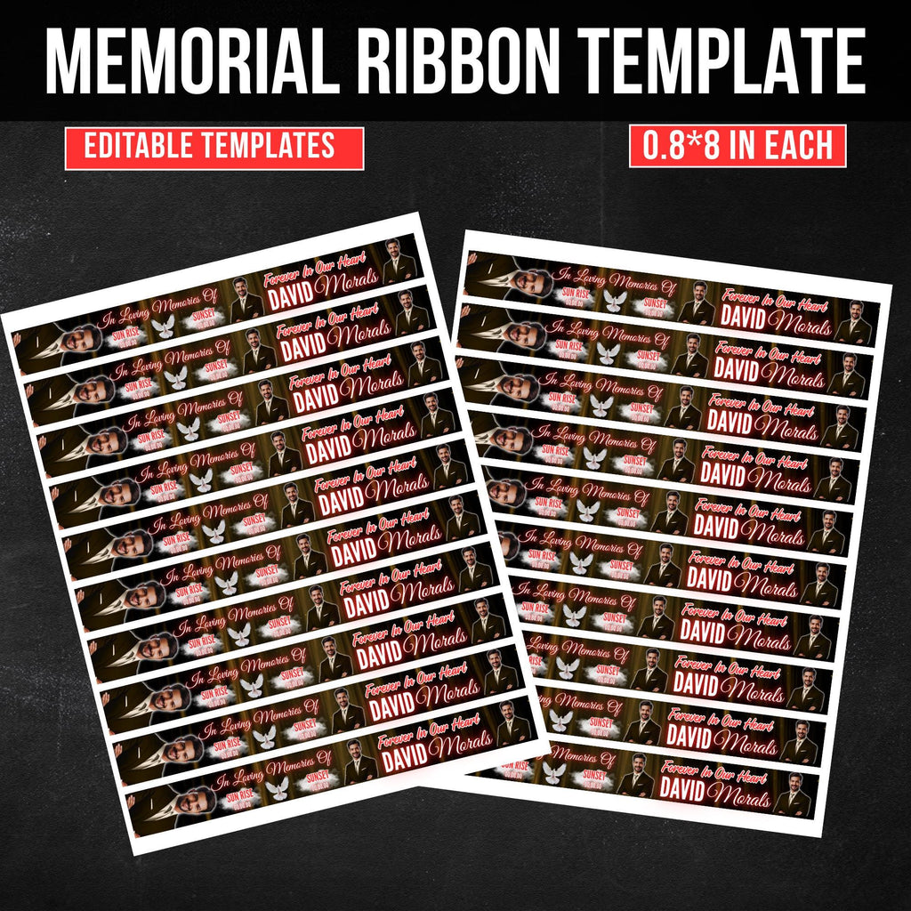In Loving Memory Black & Red Ribbon Canva Editable Template, Rest in Piece Ribbon Design, Funeral memorial Template,Memorial Ribbon Template - Editable Memorial Canva Template