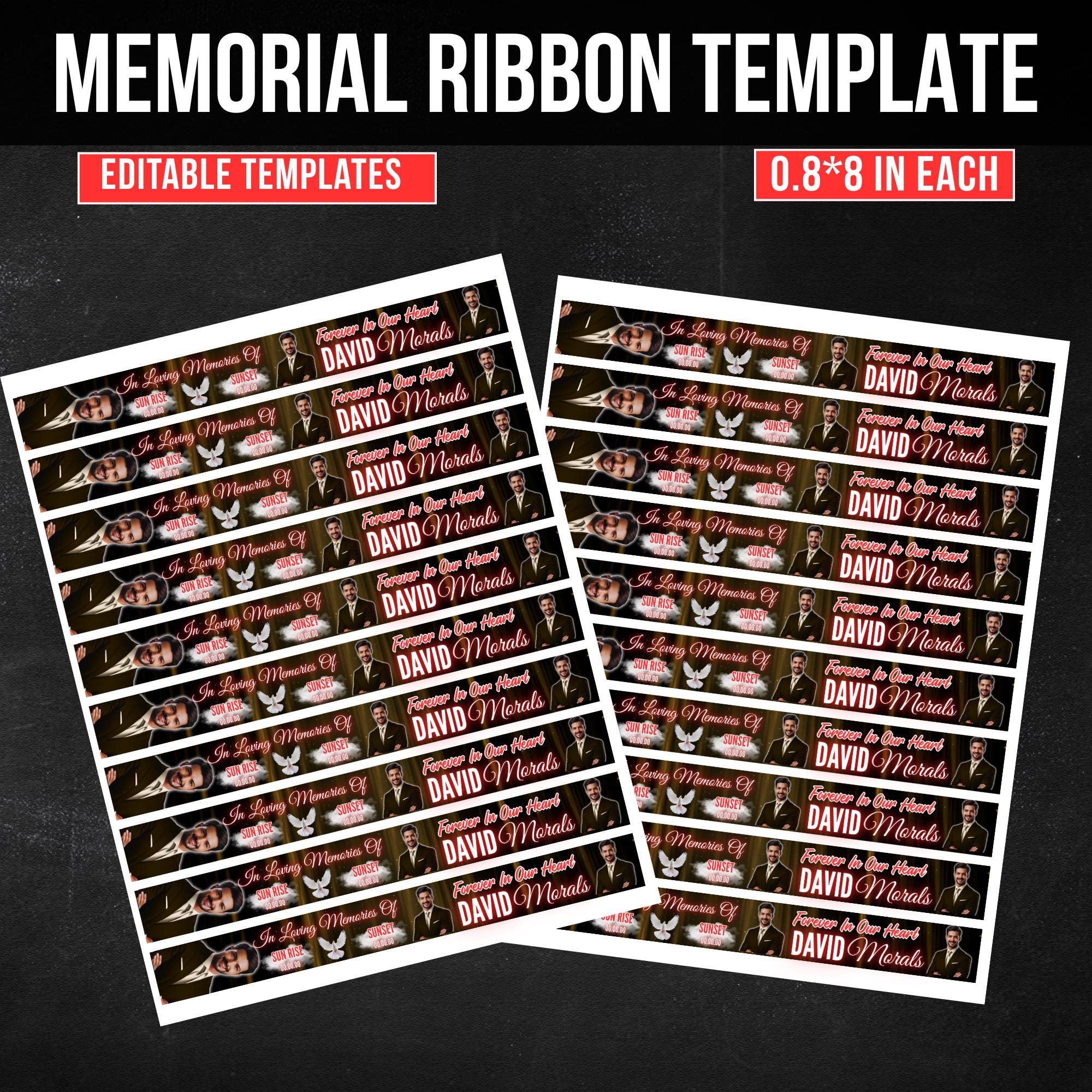 In Loving Memory Black & Red Ribbon Canva Editable Template, Rest in Piece Ribbon Design, Funeral memorial Template,Memorial Ribbon Template - Editable Memorial Canva Template