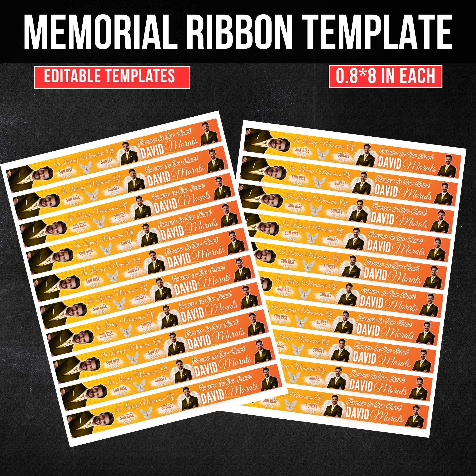 In Loving Memory Yellow Ribbon Canva Editable Template, Rest in Piece Ribbon Design, Funeral memorial Template, Memorial Ribbon Template - Editable Memorial Canva Template