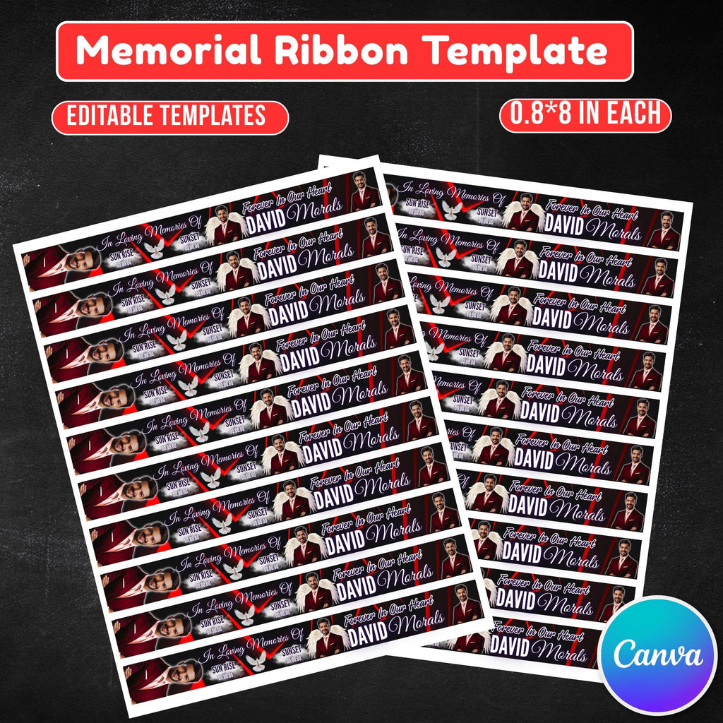 In Loving Memory Ribbon Canva Editable Template, Rest in Piece Ribbon Design, Funeral memorial Template, Memorial Ribbon Template - Editable Memorial Canva Template