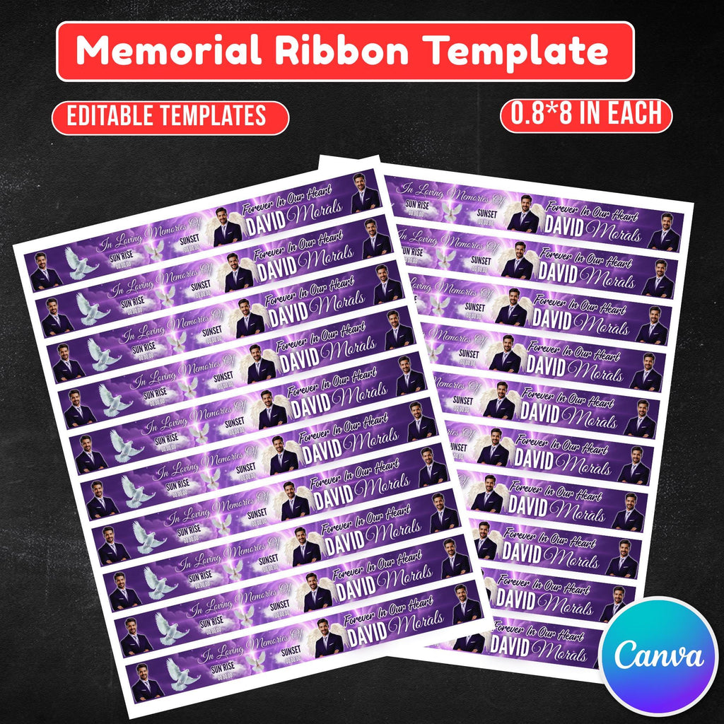 In Loving Memory Purple Ribbon Canva Editable Template, Rest in Piece Ribbon Design, Funeral memorial Template, Memorial Ribbon Template - Editable Memorial Canva Template