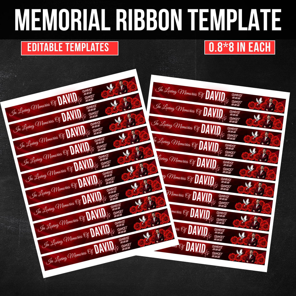 In Loving Memory Red Ribbon Canva Editable Template, Rest in Piece Ribbon Design, Funeral memorial Template, Memorial Ribbon Template - Editable Memorial Canva Template
