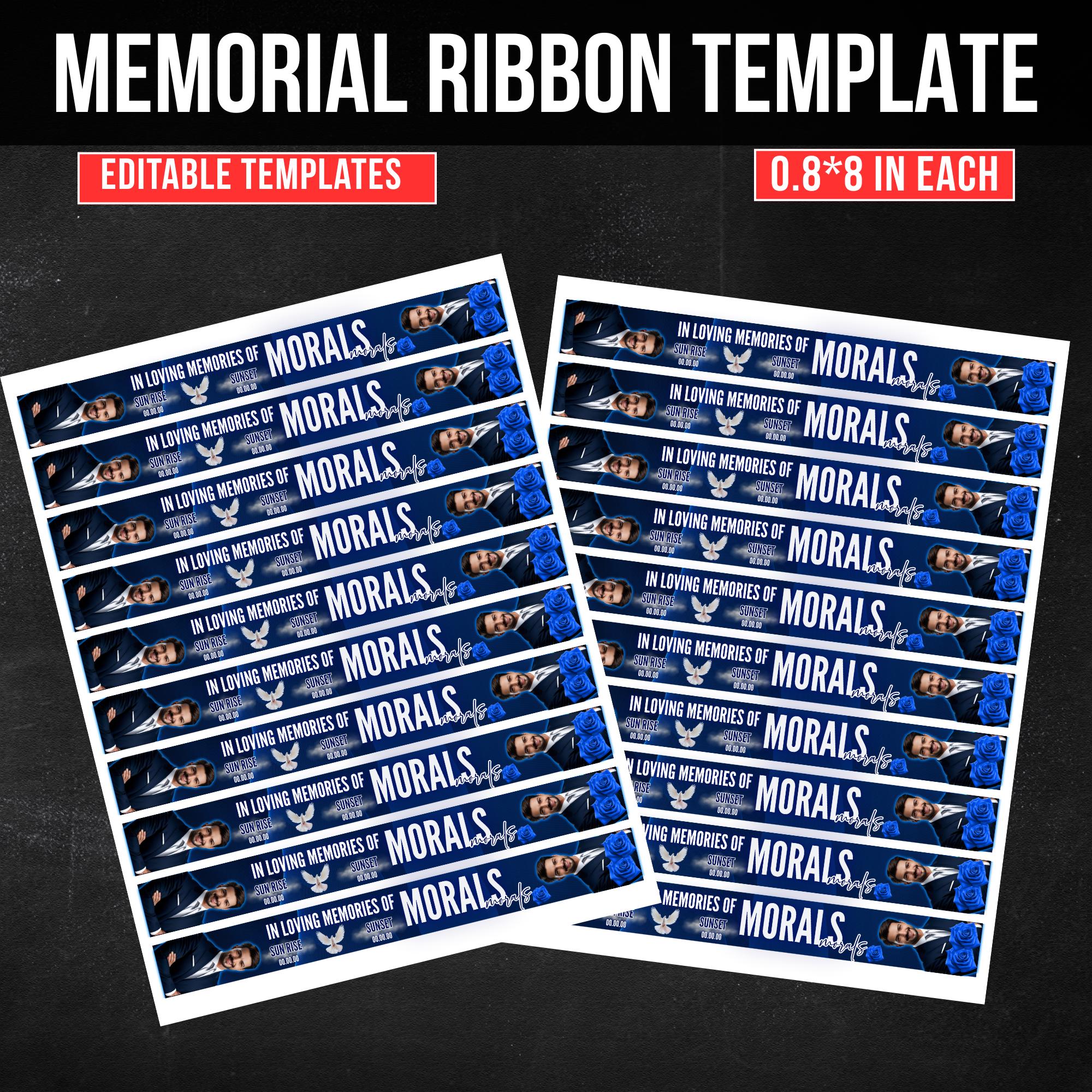 In Loving Memory Blue Ribbon Canva Editable Template, Rest in Piece Ribbon Design, Funeral memorial Template, Memorial Ribbon Template - Editable Memorial Canva Template