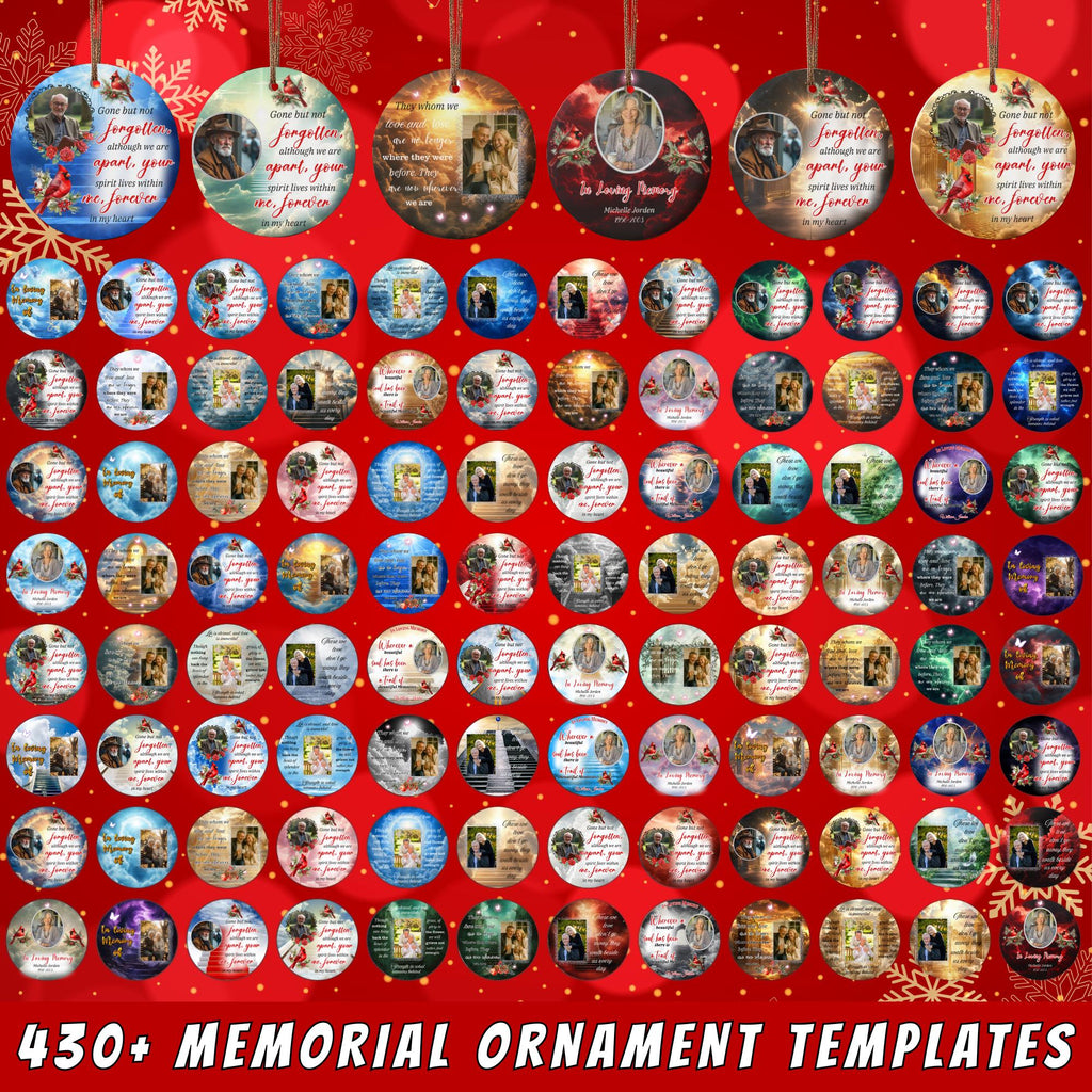 430+ Memorial Christmas Ornament Mega Bundle Template, Round Christmas in Heaven, In Loving Memory Ornaments Template, Funeral & Celebration - Editable Memorial Canva Template