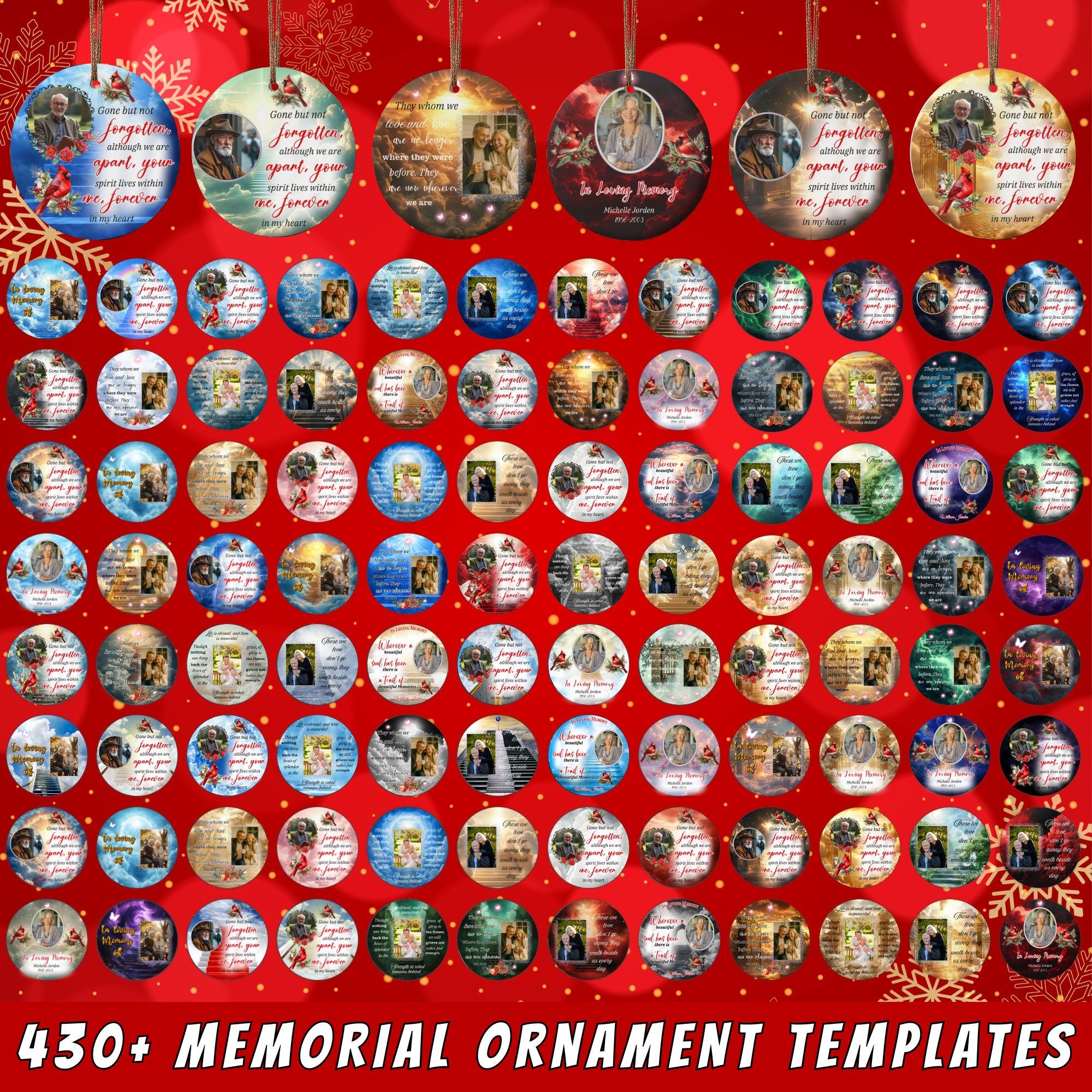 400 In Loving Memory Christmas Ornament Mega Bundle Templates, Round Christmas in Heaven, Memorial Ornaments Template, Funeral & Celebration - Editable Memorial Canva Template