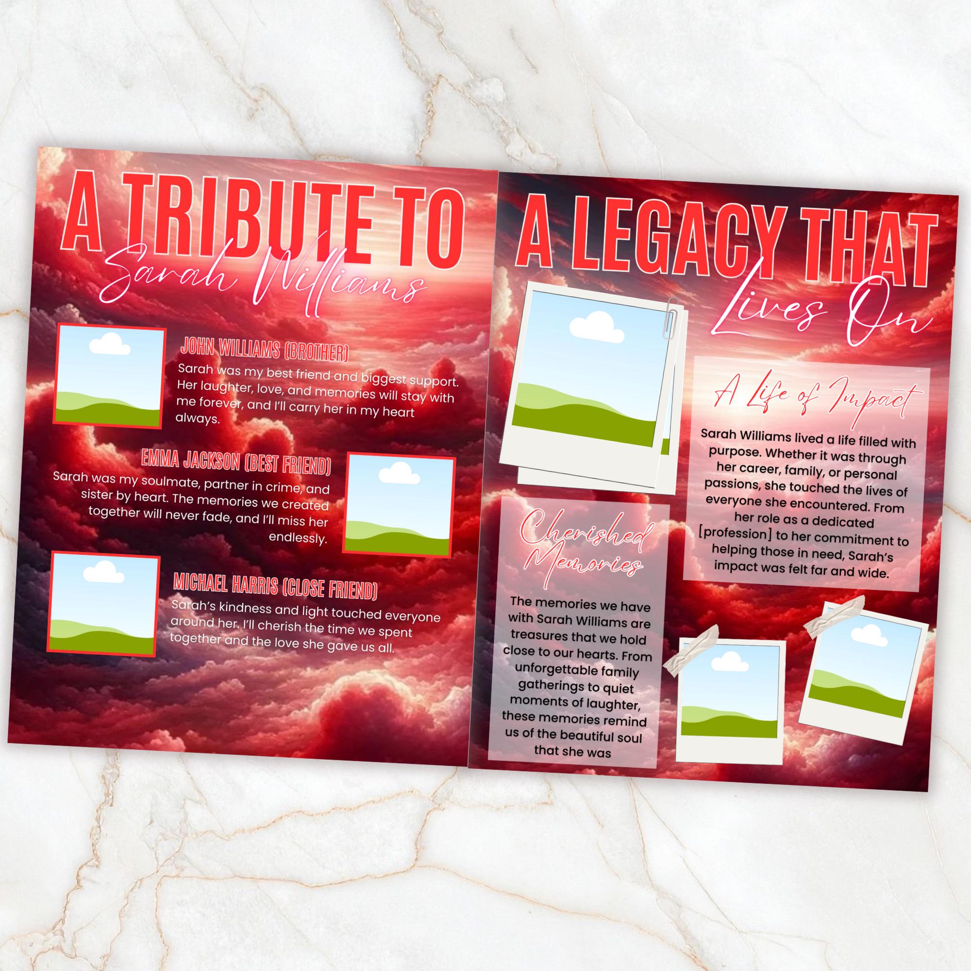 12 Page Red Memorial Essence Magazine Template, Celebration of Life Program Keepsake, Obituary Celebration Of Life Program, Digital Download - Editable Memorial Canva Template