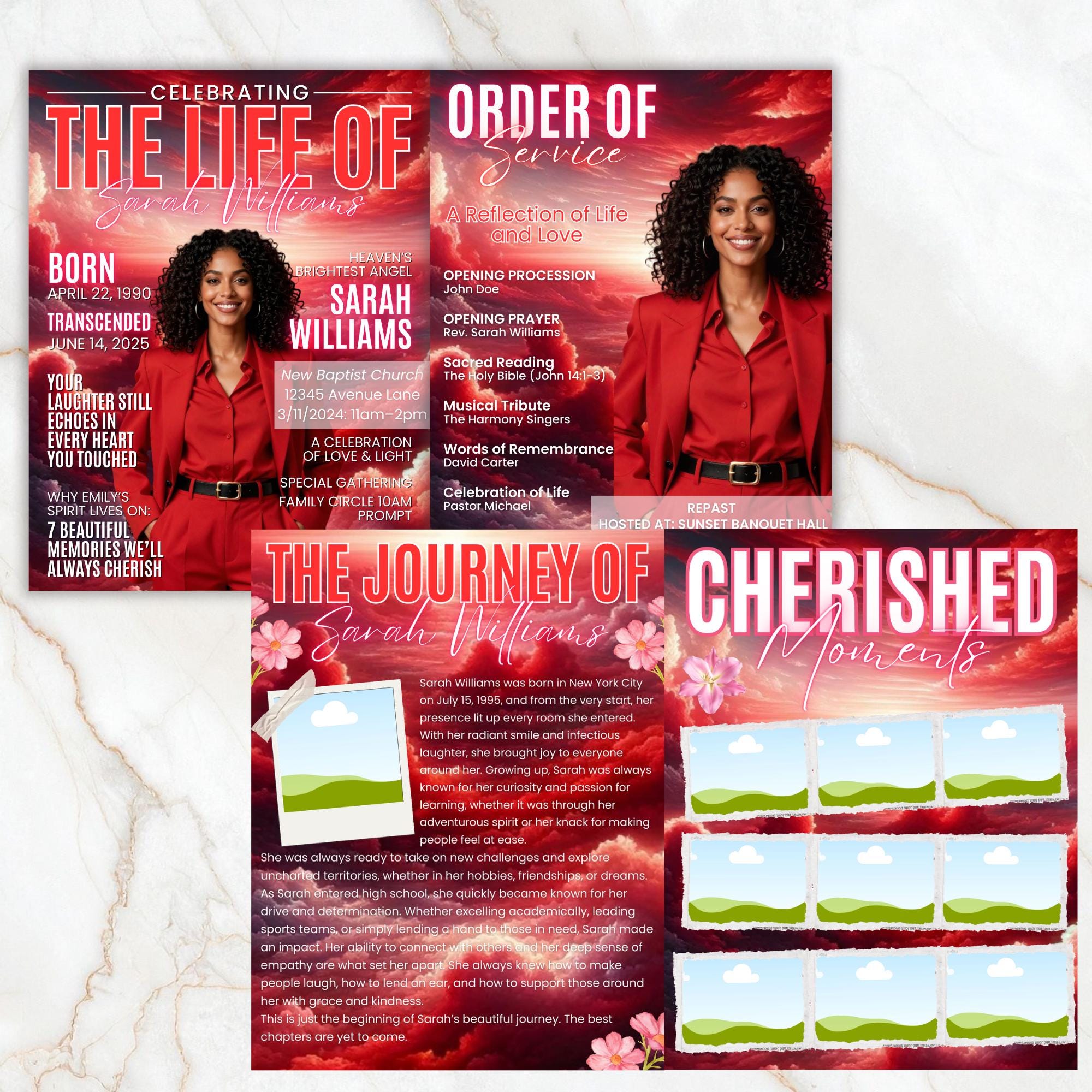 12 Page Red Memorial Essence Magazine Template, Celebration of Life Program Keepsake, Obituary Celebration Of Life Program, Digital Download - Editable Memorial Canva Template