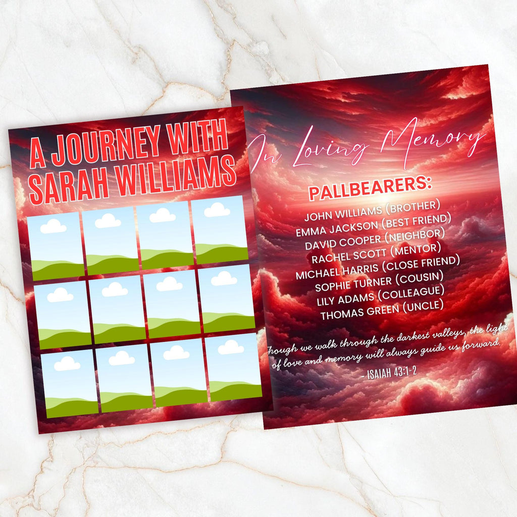 12 Page Red Memorial Essence Magazine Template, Celebration of Life Program Keepsake, Obituary Celebration Of Life Program, Digital Download - Editable Memorial Canva Template