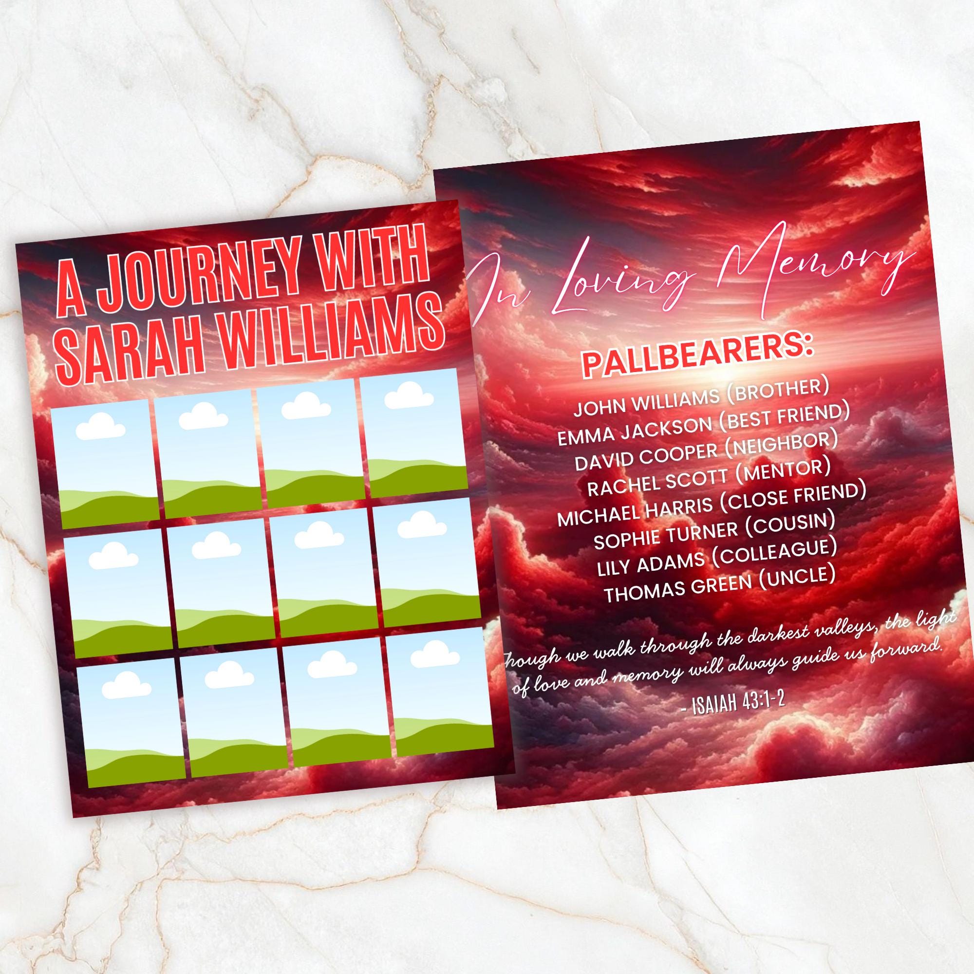 12 Page Red Memorial Essence Magazine Template, Celebration of Life Program Keepsake, Obituary Celebration Of Life Program, Digital Download - Editable Memorial Canva Template