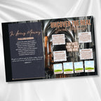 08 Pages Tabloid Black Funeral Program Template, Bi-Fold Funeral Program, In Loving Memory, Obituary Celebration Of Life Program - Editable Memorial Canva Template