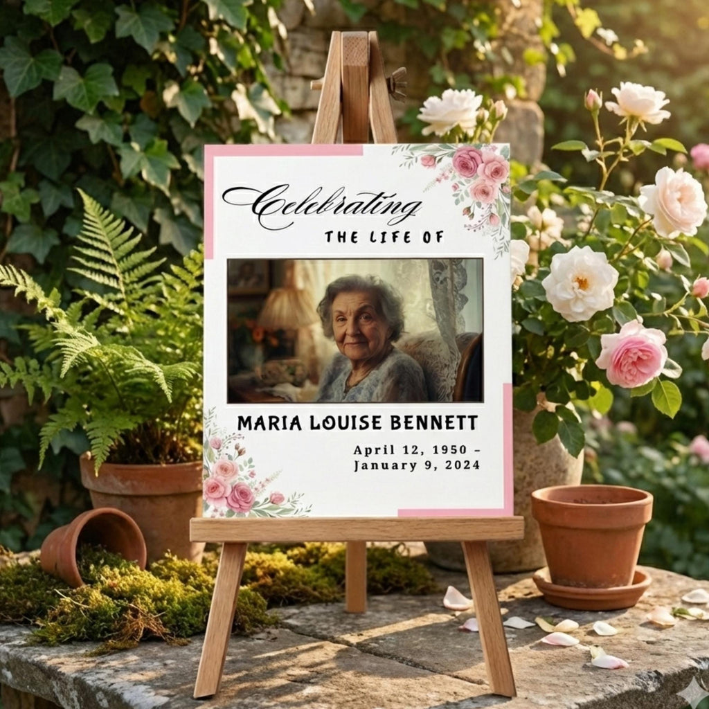 Memorial Funeral Welcome Sign Template, In Loving Memory Template, Editable Celebration of Life Poster, Printable Funeral Remembrance Card - Editable Memorial Canva Template